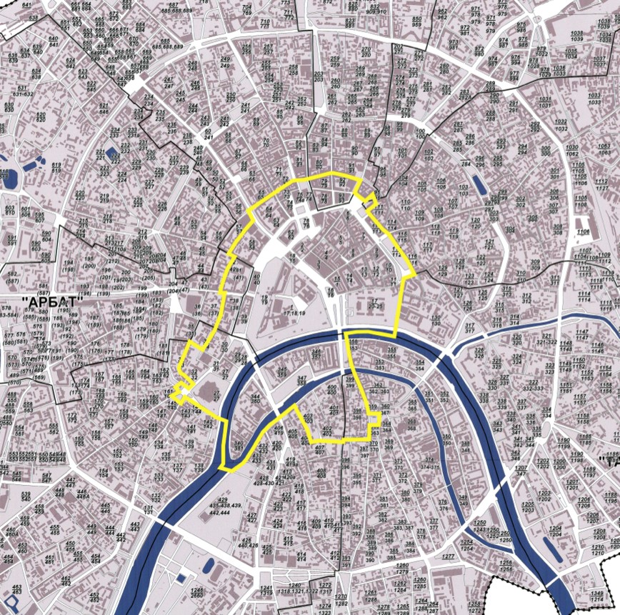 Карта Москвы с обозначением зоны «Золотое кольцо Москвы»