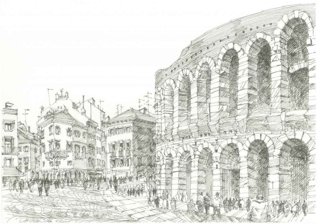 Arena di Verona. Paper, ink, pen. 2011
