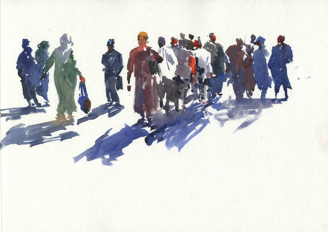 Citizens. Sketch. Bukhara. 2017. Paper, watercolor. 21 x 31 cm